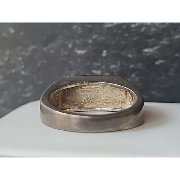 925 Sterling Silver Onyx & Mother of Pearl Inlay Ring, SIZE US 7 Vintage - Picture 5 of 10